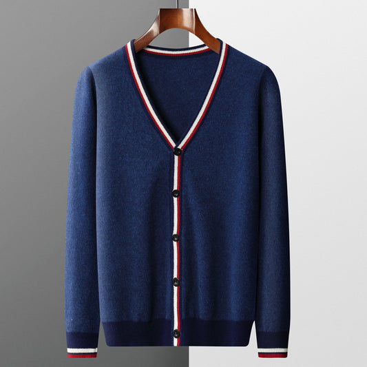 Men's Cardigan with Color Contrast Stripes