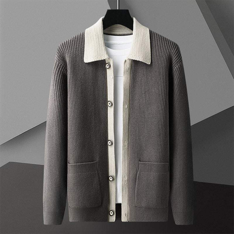 Contrast Collar Knit Cardigan