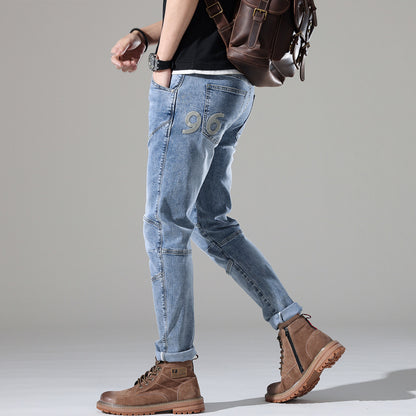Urban Gents | Light-Wash Stretch Embroidered Jeans