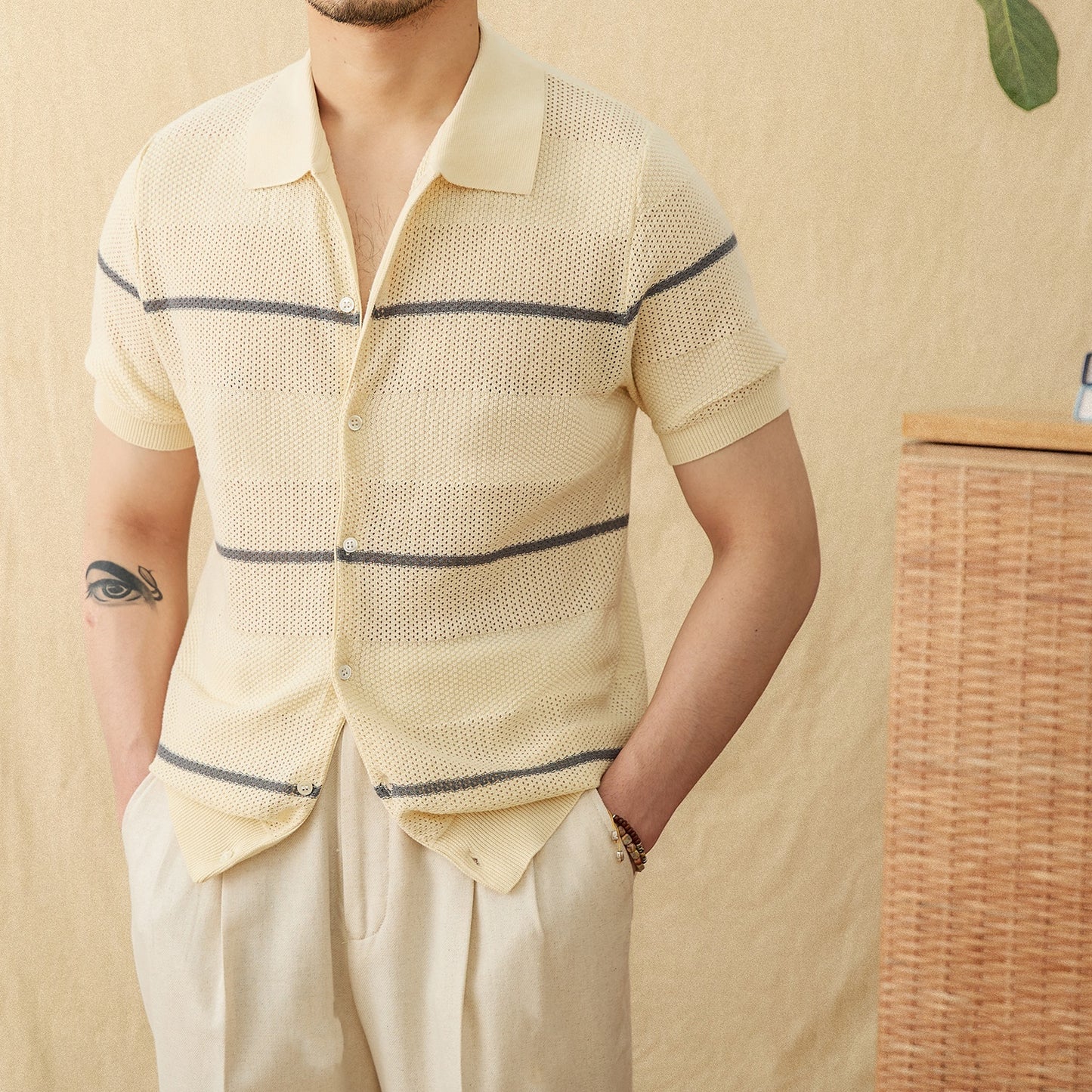 Urban Gents | Cotton-Linen Knit Polo Cardigan