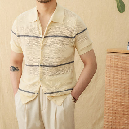 Urban Gents | Cotton-Linen Knit Polo Cardigan