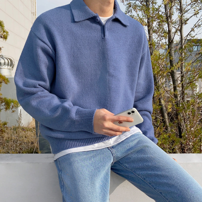Urban Gents Men’s Lapel-Collar Jumper