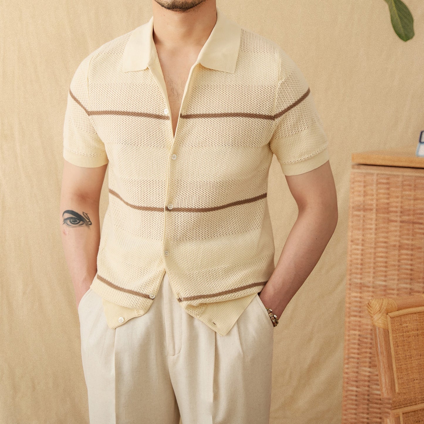 Urban Gents | Cotton-Linen Knit Polo Cardigan