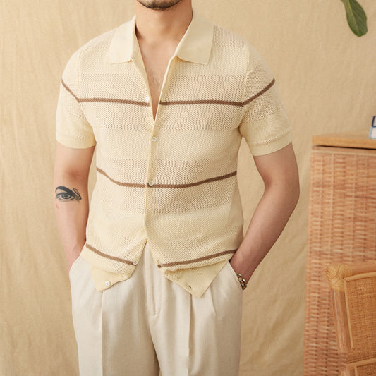 Urban Gents | Cotton-Linen Knit Polo Cardigan